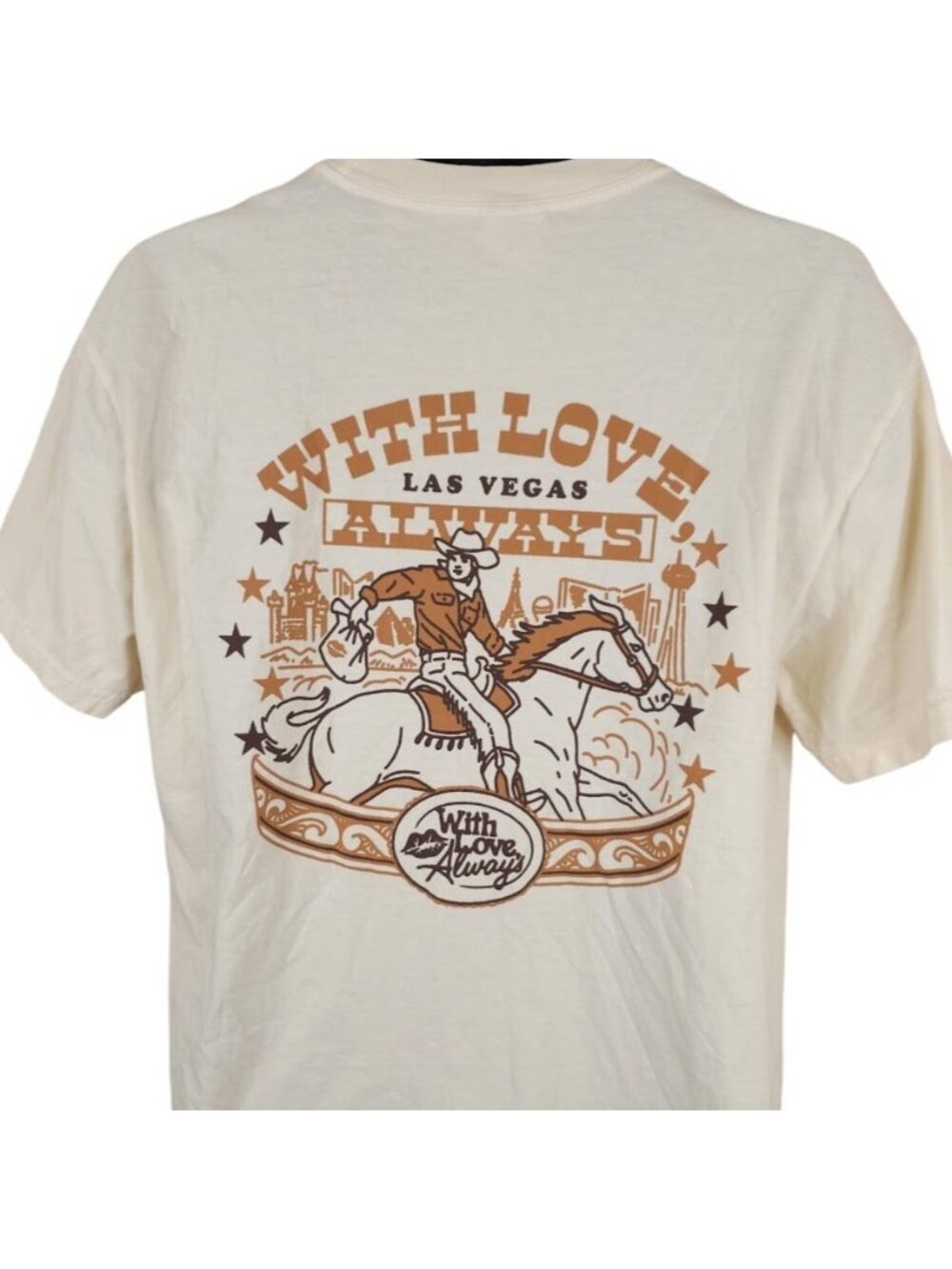 Cowboy Rodeo T Shirt Mens Size Large Beige With Love Always Las Vegas Burgers